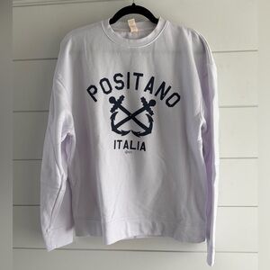 Positano Italia Crewneck Sweatshirt - White with Navy Graphic, Size Large